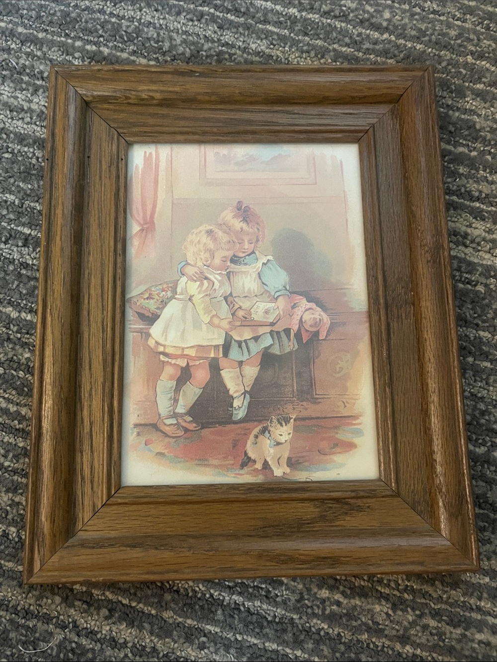 Helen Jackson “First Lesson” framed artwork Vintage lithograph print 558